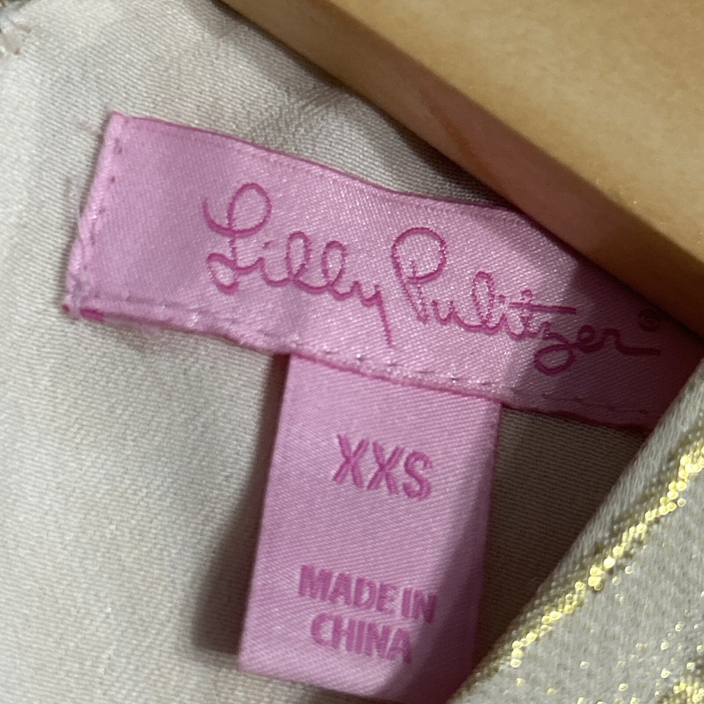 Lilly Pulitzer Sz XXS DIEDRA Gold‎ Metallic TIDAL WAVE Jacquard Dress Gorgeous - Picture 6 of 9